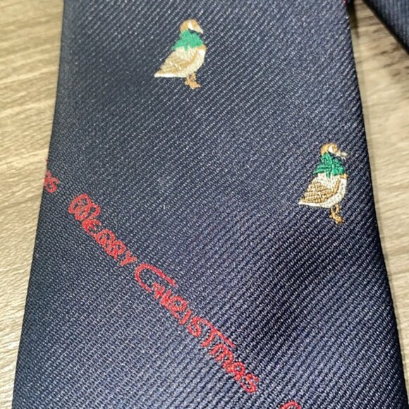 VTG Robert Talbott Neck Tie Mallard Duck Novelty Bow Merry Christmas Blue Red - Picture 10 of 14